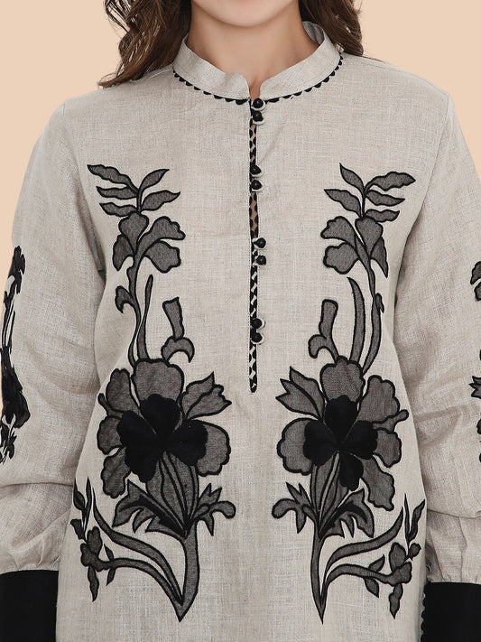 Floral Designs on a Beige Kurti