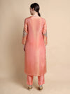 Pink Tissue Silk Kurta with Antique Gold Geometric Embroidery | Designer Ethnic Kurta