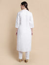 White Linen Kurta with Pink Vintage Embroidery