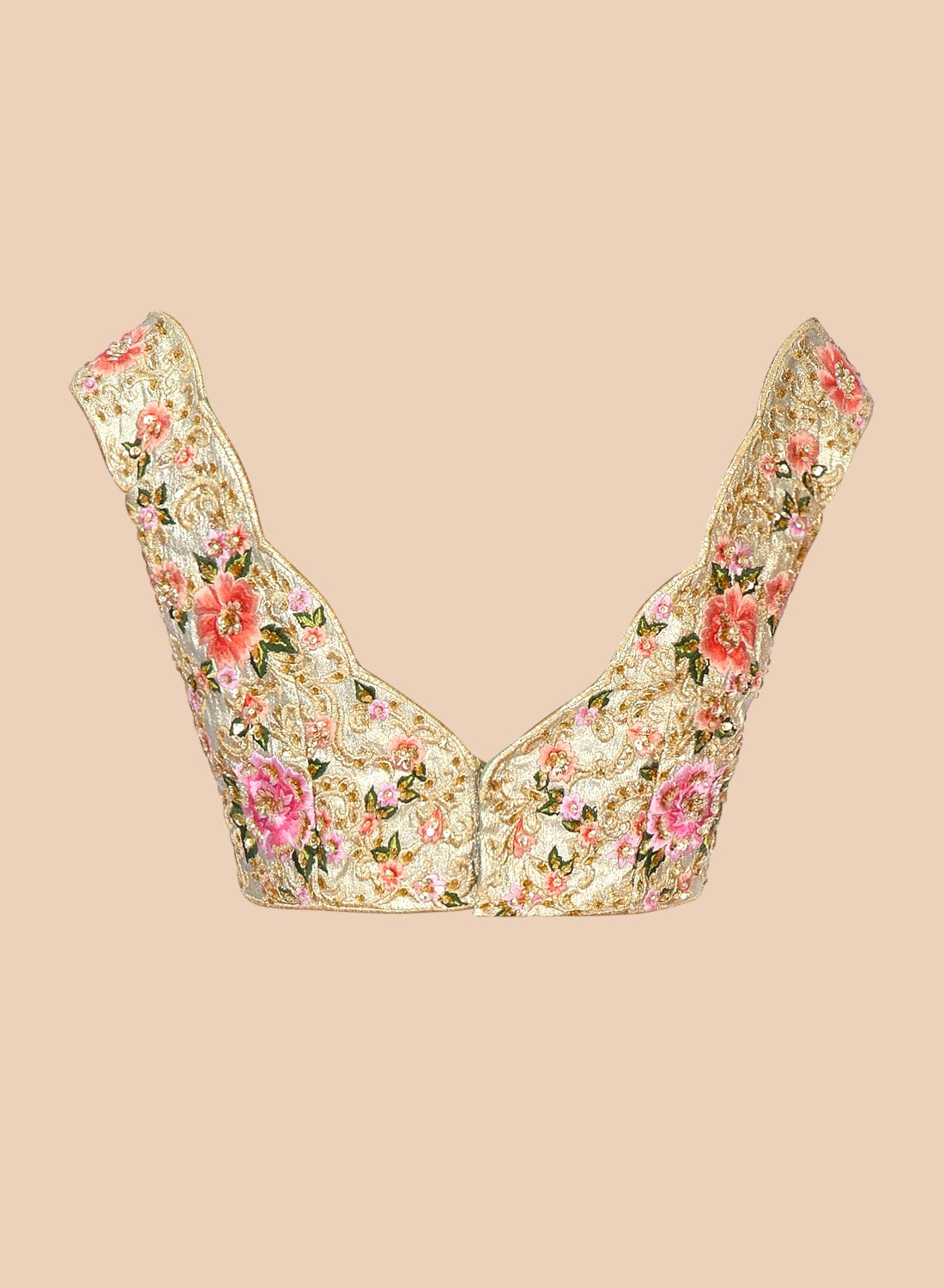 Floral-patterned blouse on a beige background