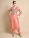 Pink Tissue Silk Kurta with Antique Gold Geometric Embroidery | Designer Ethnic Kurta