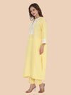 Yellow Linen Kurta with Ivory Embroidery