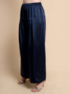 Navy blue wide-leg pants on a beige background