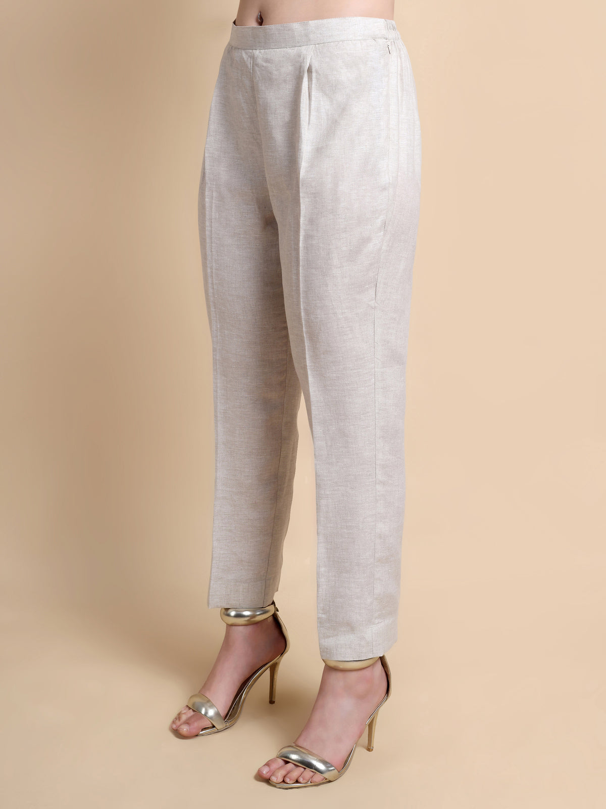 Beige Linen Kurta with Blue Paisley Embroidery