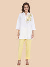 White Linen Kurti with Yellow Floral Resham Embroidery