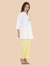 White Linen Kurti with Yellow Floral Resham Embroidery