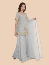 Oyster Organza Kurti with Jacquard Sharara Pants & Dupatta