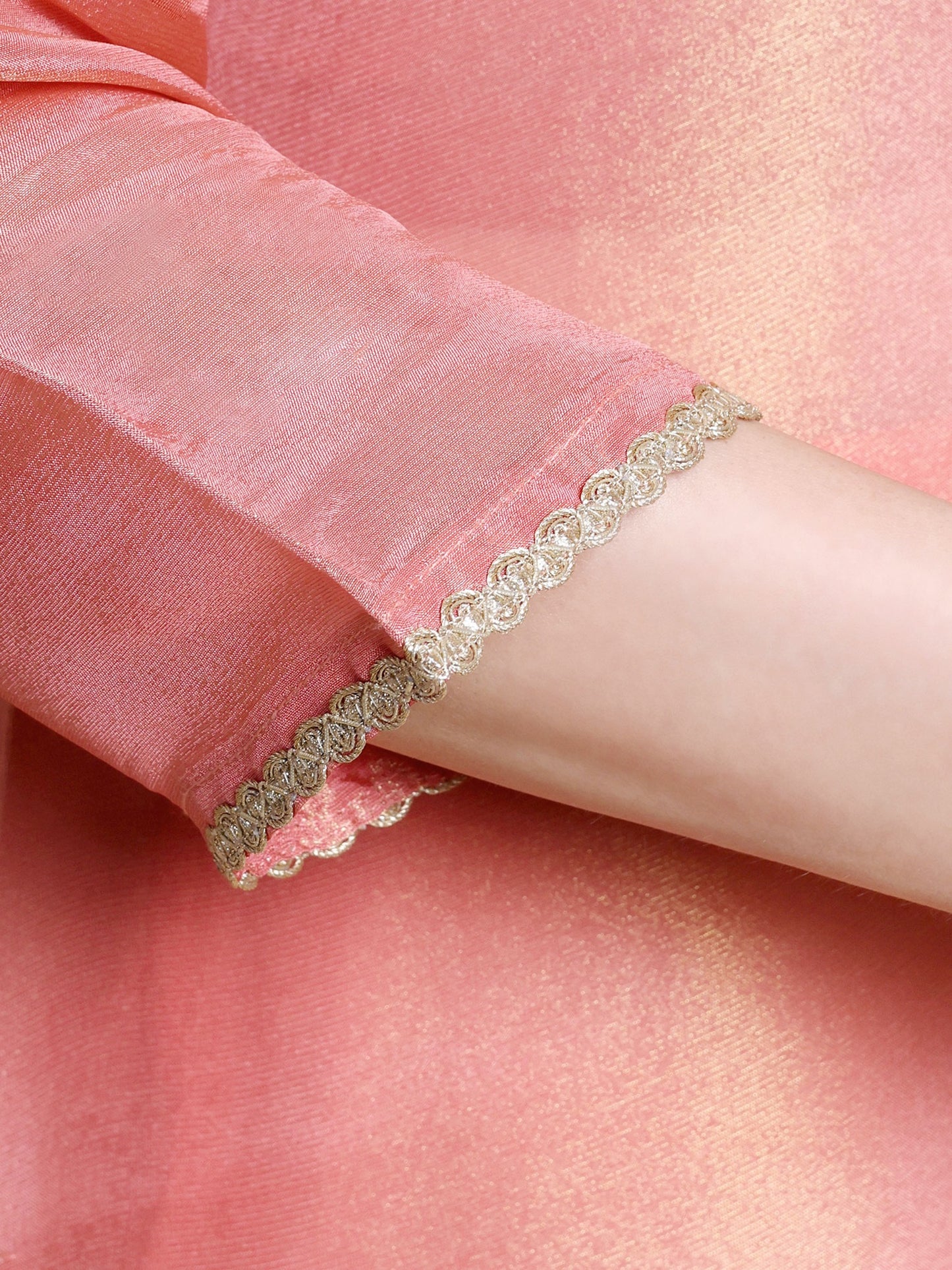Close-up of pink tissue silk fabric texture