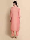 Back view of pink tissue silk kurta paired with straight-fit Dupion trousers